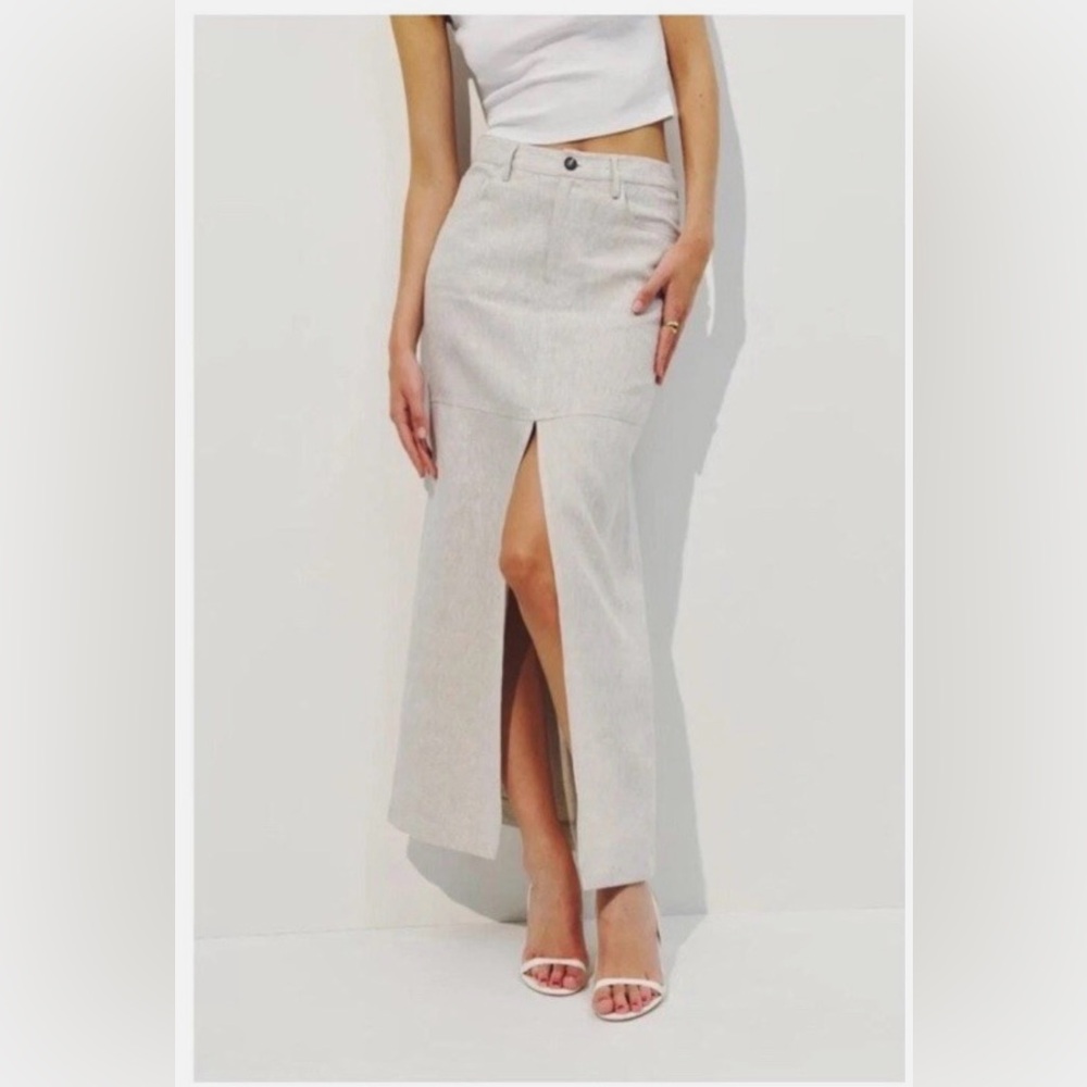 Reformation Petites Tazz Maxi Linen Skirt size 10P in Oatmeal